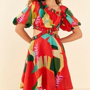 Farm Rio Red Heliconia Mini Dress